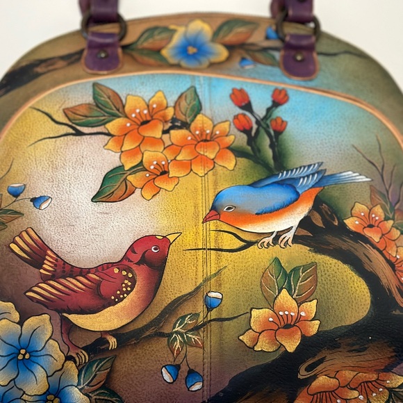 Anuschuka Hand Painted Large Dome Satchel Handbag Love Birds & Florals - Picture 14 of 15